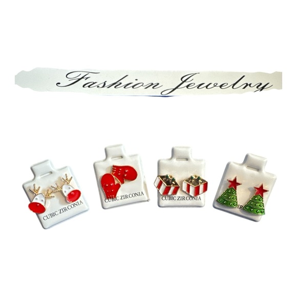 Fashion Jewelry Jewelry - 4 Festive Earrings Set - Red, Green, Gold 4 pairs